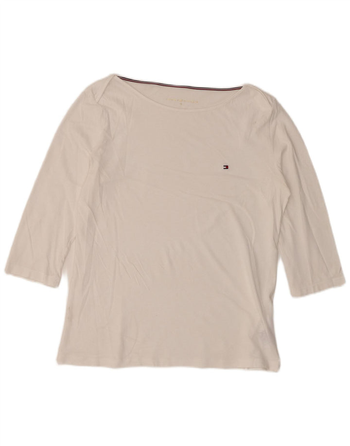 Tommy Hilfiger Top feminino manga 3/4 UK 14 médio algodão branco