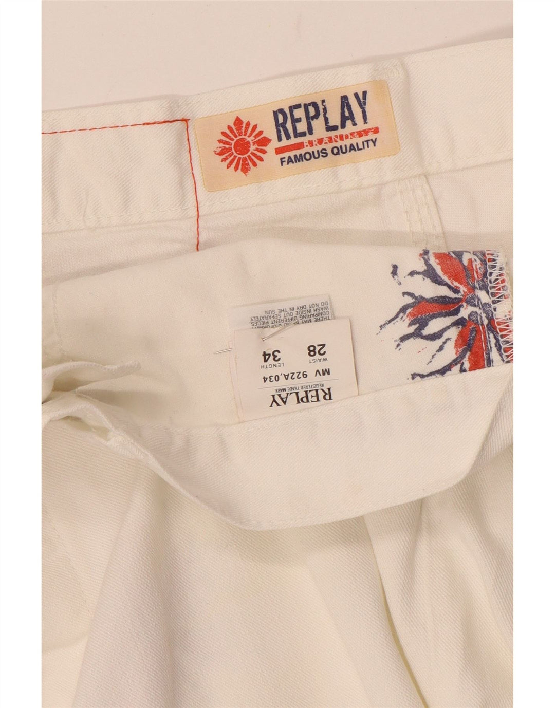 Replay Mens Straight Jeans W28 L30 Algodão Branco