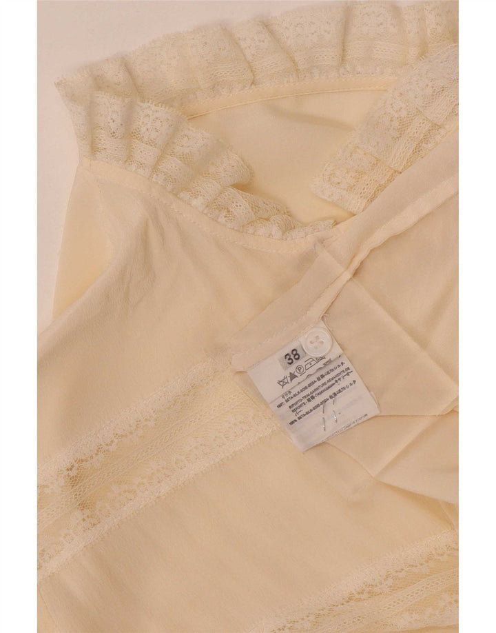 Blusa feminina vintage EU 38 seda listrada bege média