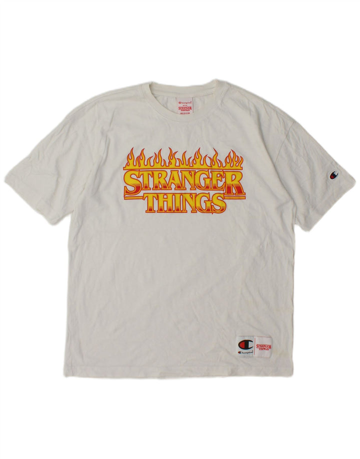 Campeão Mens Stranger Things Graphic Camiseta Top Médio Branco