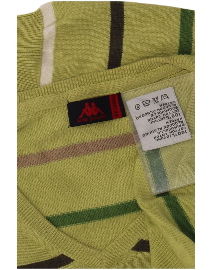 Suéter masculino KAPPA com decote em V 2XL algodão listrado verde