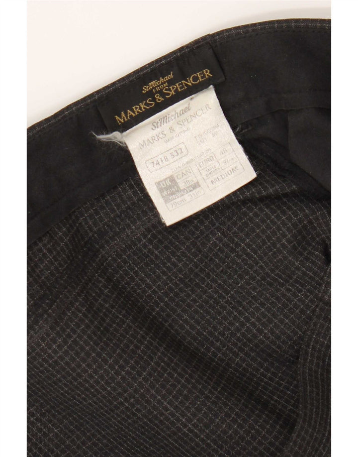 Calça masculina reta casual Marks & Spencer W38 L31 poliéster xadrez cinza