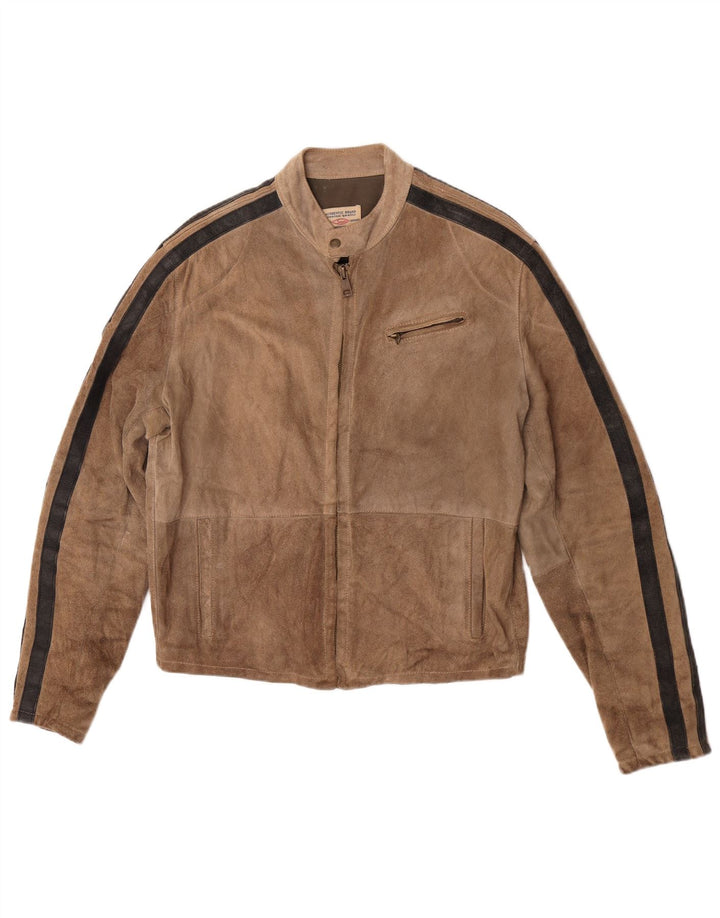 Jaqueta bomber feminina vintage EU 44 XL marrom colorblock algodão