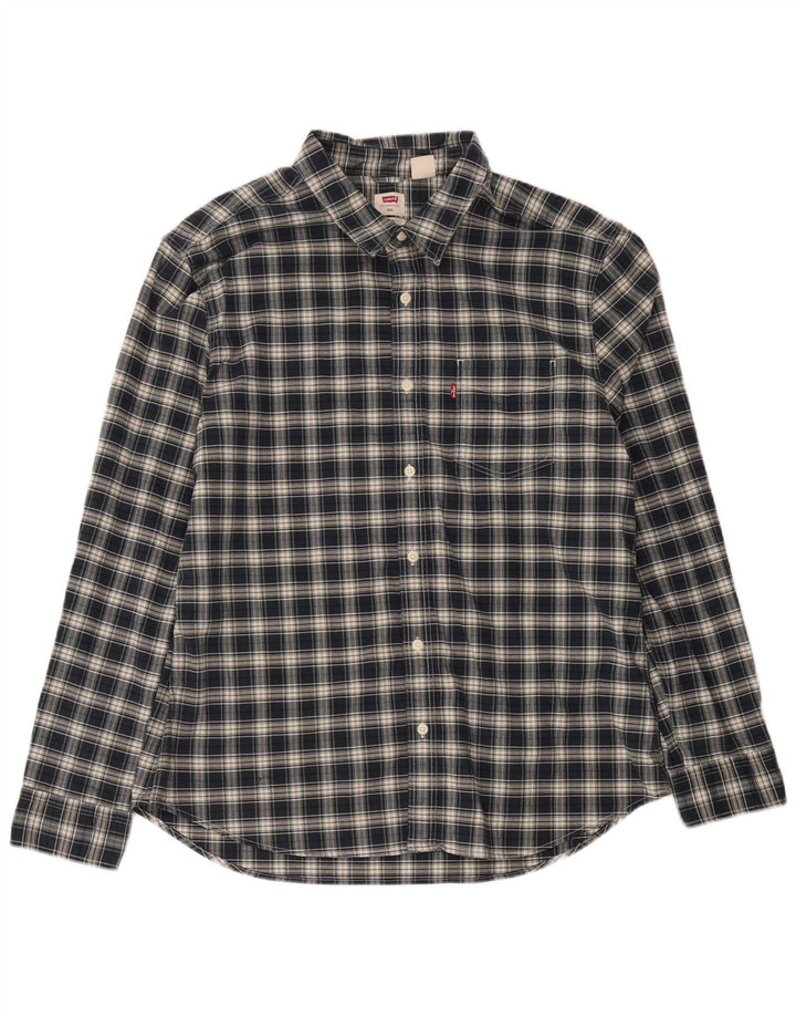 Camisa masculina Slim Levi's 2XL algodão xadrez azul marinho