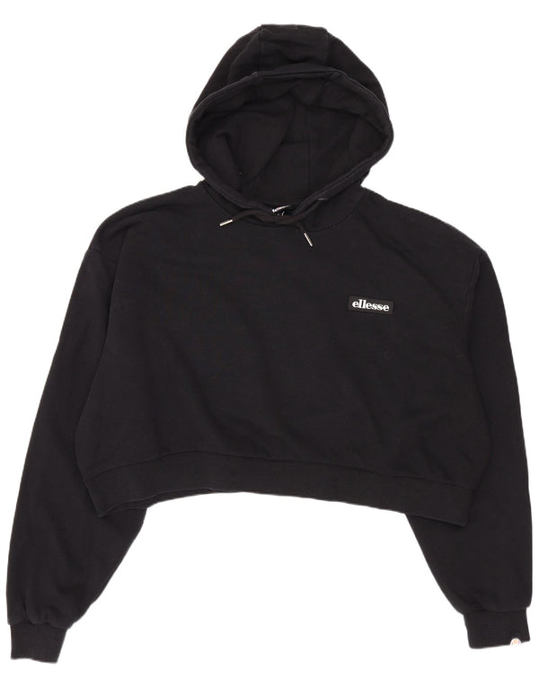 Suéter feminino Ellesse com capuz e corte grande UK 10 algodão preto pequeno
