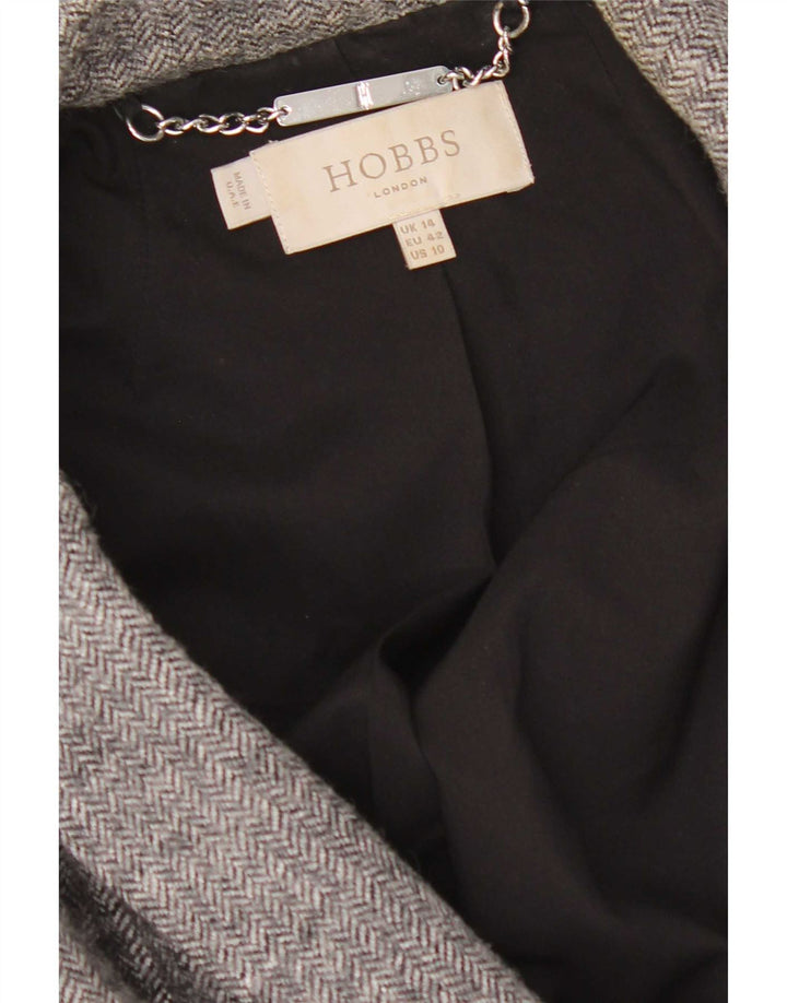 Jaqueta blazer feminina de 3 botões Hobbs Reino Unido 14 grande espinha de peixe cinza