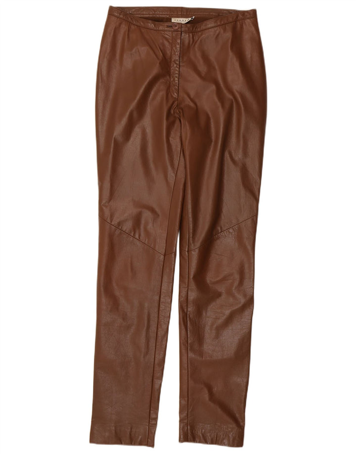 Calça feminina de couro justa Hennes EU 38 médio W28 L33 couro marrom
