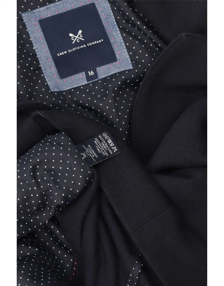 Jaqueta blazer feminina com 2 botões da Crew Clothing, Reino Unido 16, grande, azul marinho, algodão