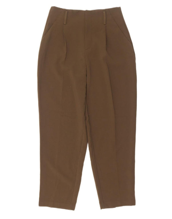 Zara Calça feminina cintura alta cônica pequena W26 L28 poliéster cáqui