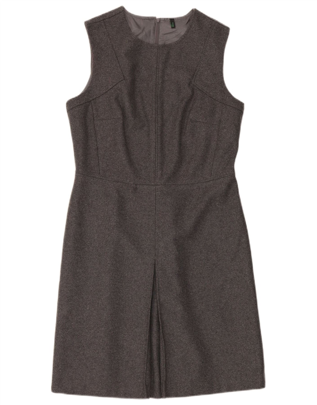Vestido feminino Benetton sem mangas em linha A UK 14 lã cinza médio