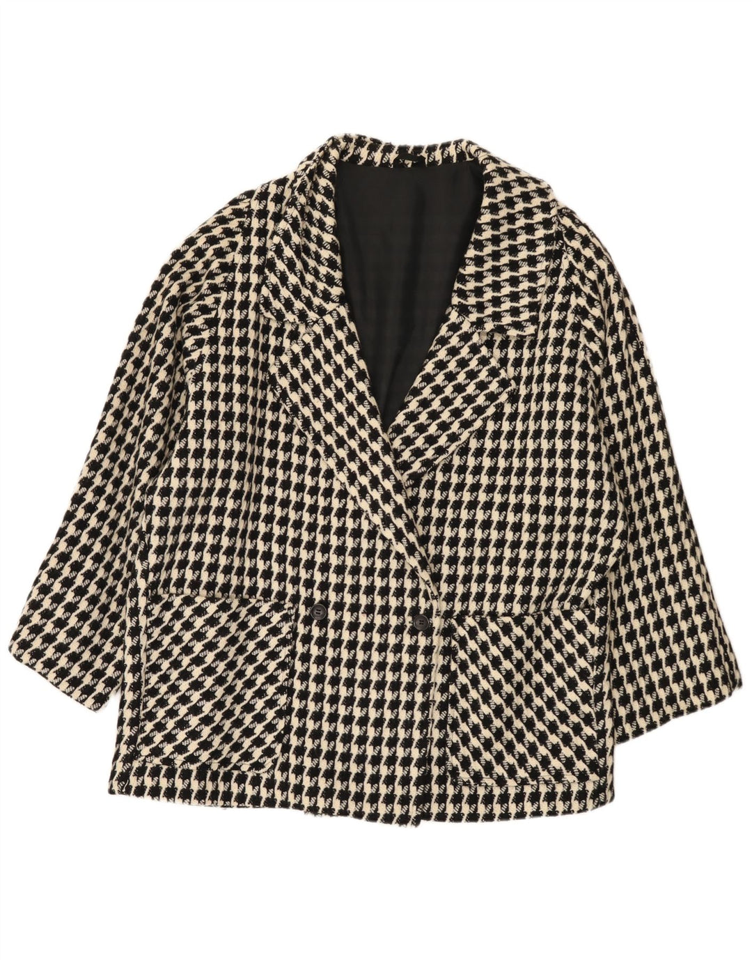 Jaqueta blazer feminina VINTAGE de grandes dimensões UK 20 2XL preta Houndstooth