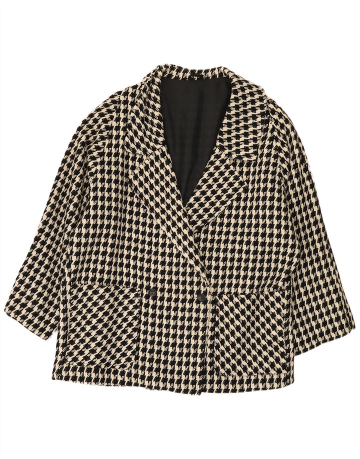 Jaqueta blazer feminina VINTAGE de grandes dimensões UK 20 2XL preta Houndstooth