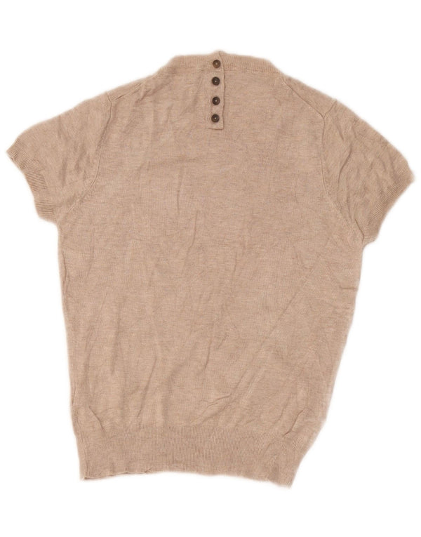 Suéter feminino Zara de manga curta com gola canoa Reino Unido 10 pequeno bege viscose
