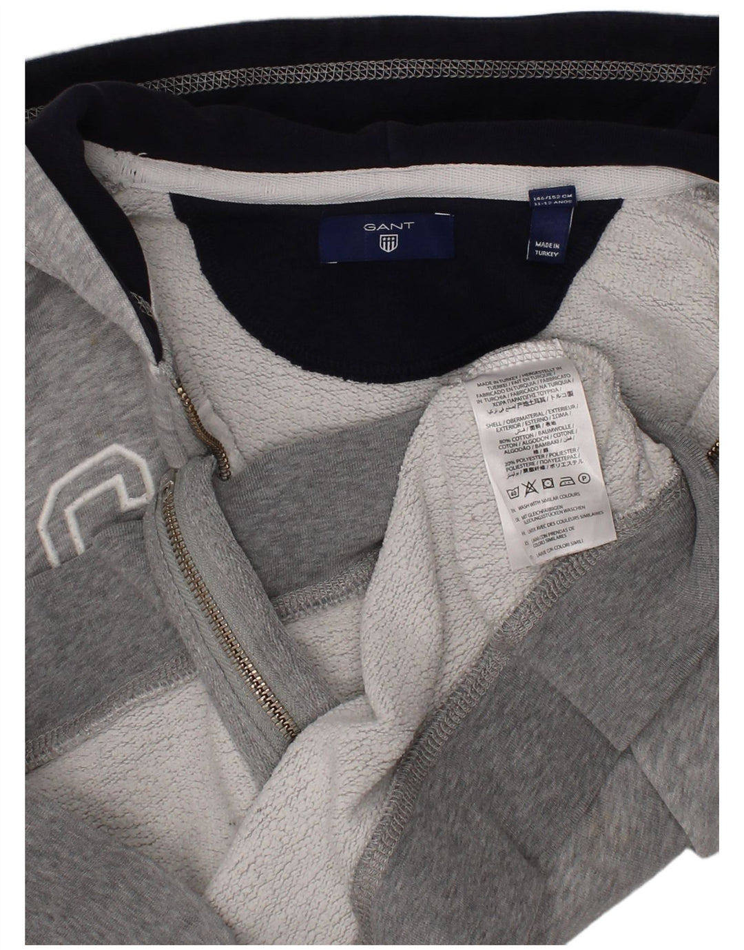 GANT Suéter masculino com capuz e zíper gráfico 11-12 anos algodão cinza