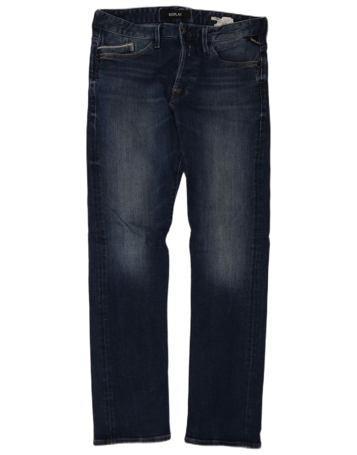 Replay Mens Slim Jeans W30 L32 Azul Marinho Algodão