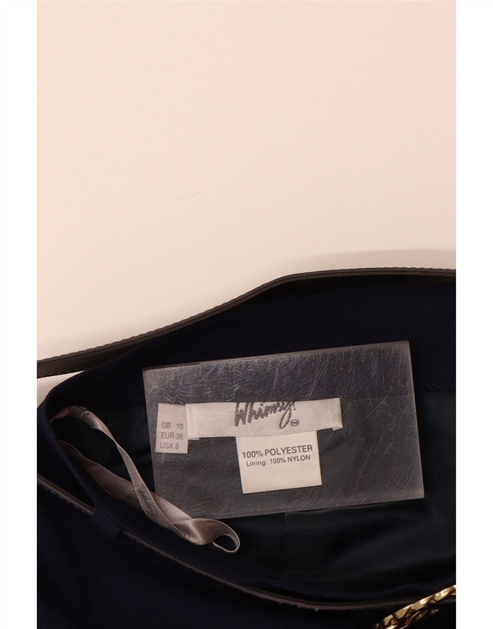 Saia lápis feminina VINTAGE UK 10 pequena W26 azul marinho poliéster