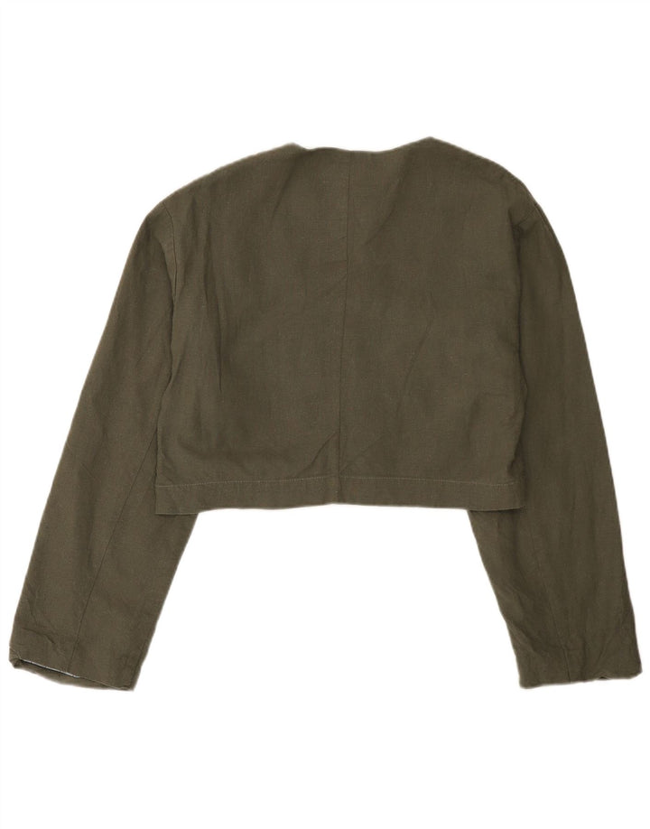 Zara Womens Oversized Bolero Jacket UK 10 Small Khaki Linen