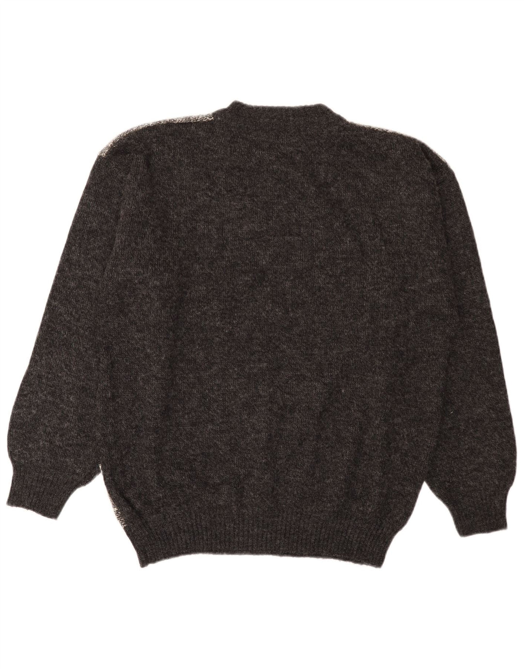 Suéter vintage masculino com gola redonda IT 52 grande lã colorblock cinza
