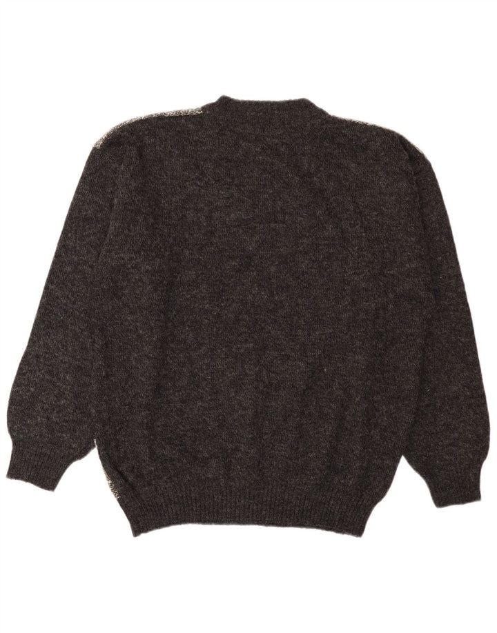 Suéter vintage masculino com gola redonda IT 52 grande lã colorblock cinza