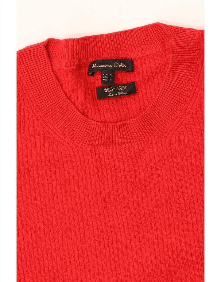 Suéter feminino Massimo Dutti com gola redonda Reino Unido 12 lã vermelha média