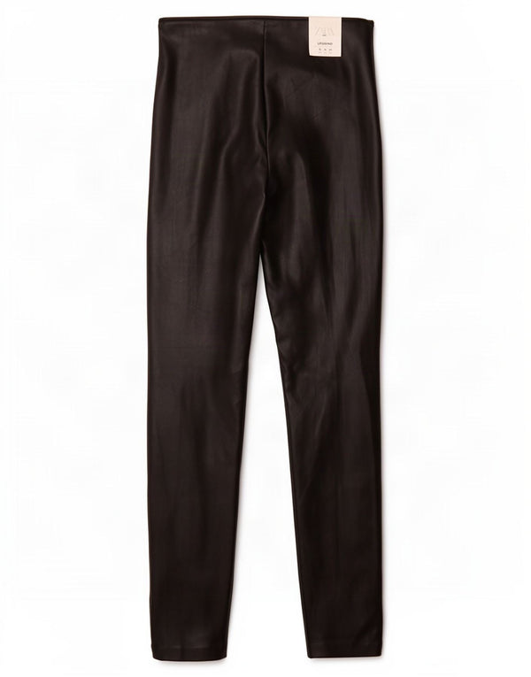 Zara Calça feminina skinny de couro sintético pequena W26 L29 poliuretano preto
