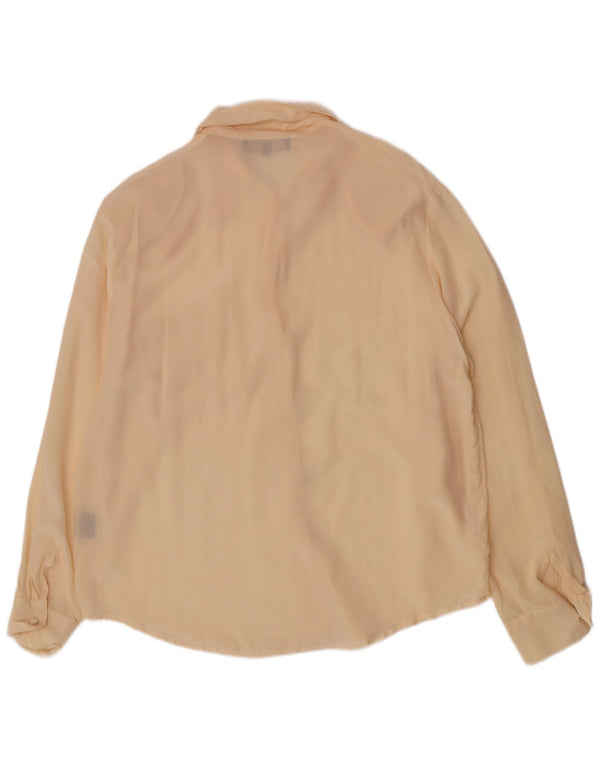 Blusa de camisa regular feminina vintage Reino Unido 14 grande seda bege