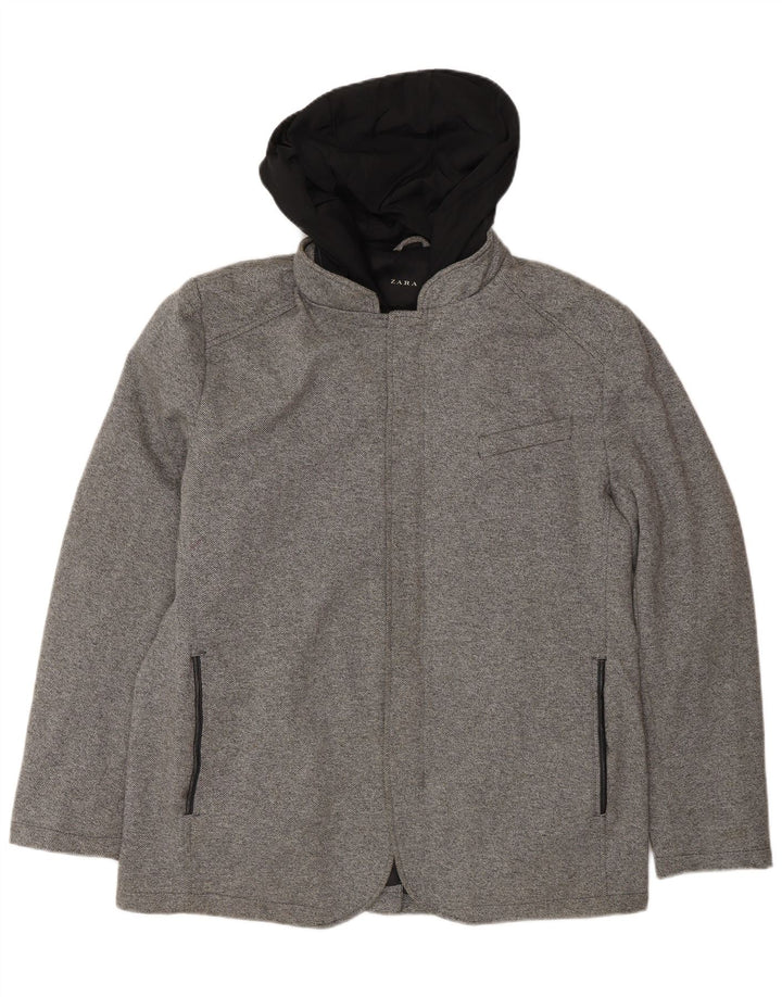 Jaqueta bomber masculina Zara com capuz UK 42 XL cinza poliéster