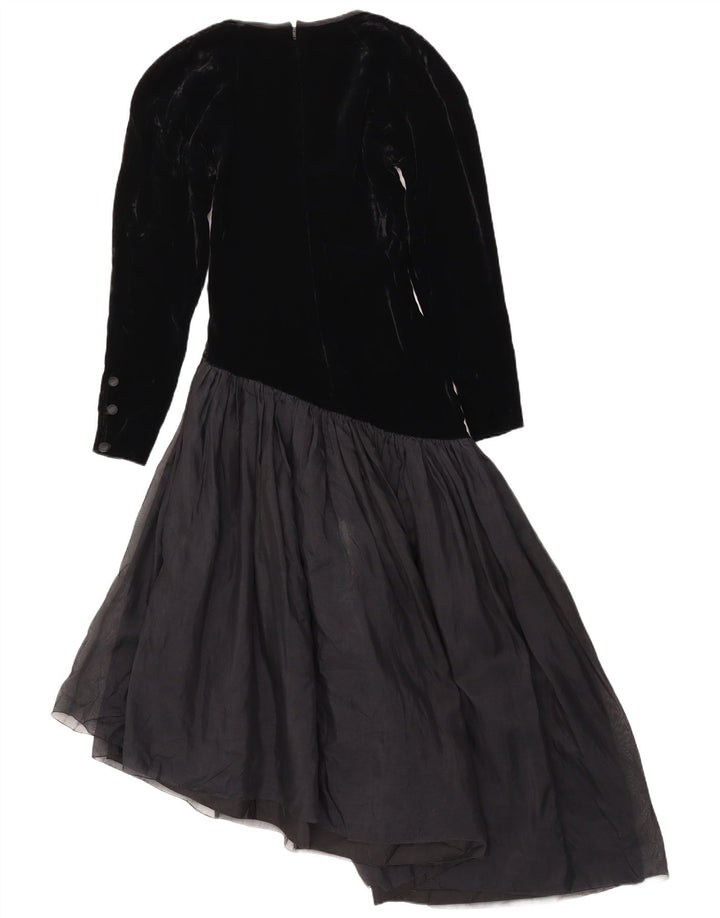 Vestido feminino assimétrico de manga comprida Pancaldi & B Reino Unido 12 médio preto