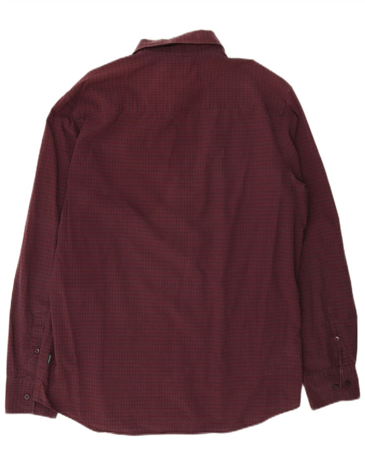 Camisa masculina Calvin Klein de algodão guingão médio Borgonha