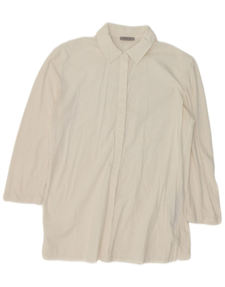 Marella Blusa feminina com palangre Reino Unido 16 grande algodão branco