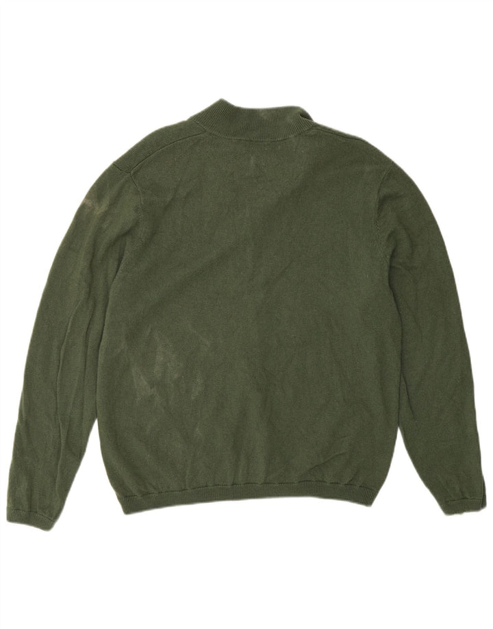 Suéter feminino Orvis com gola redonda e botão Reino Unido 16 grande lã verde