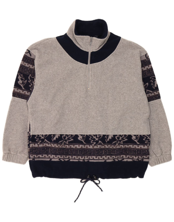 Jumper de lã masculino vintage com zíper e pescoço grande poliéster floral cinza