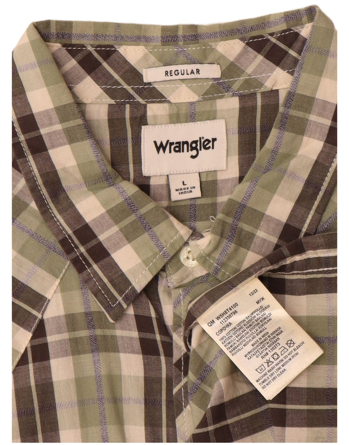 Wrangler Camisa masculina de manga curta regular fit grande algodão xadrez cáqui