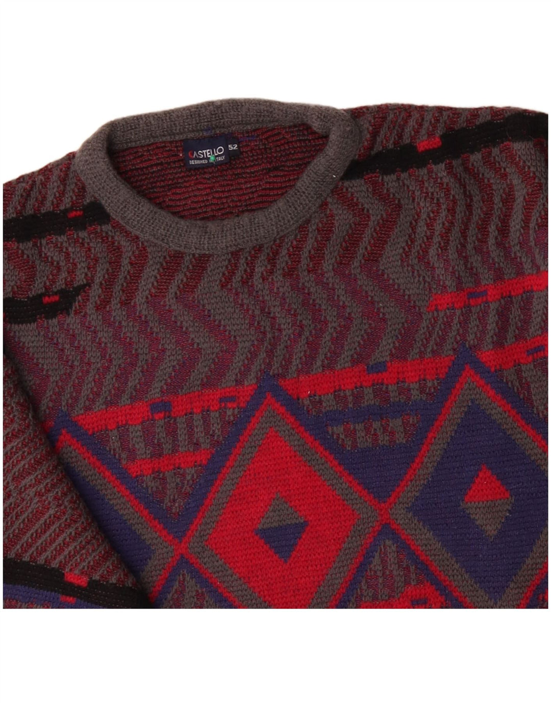 Suéter masculino CASTELLO com gola redonda IT 52 grande vermelho Argyle/lã diamante