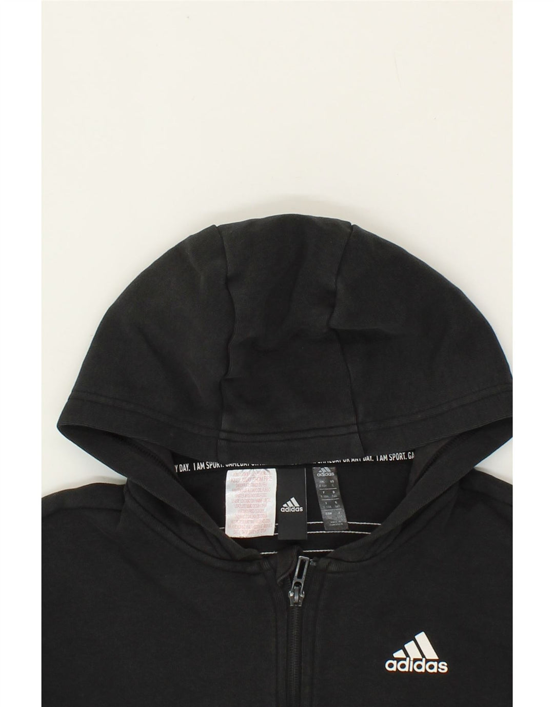 ADIDAS Boys Zip Hoodie Sweater 9-10 Years Black Cotton Vintage Adidas and Second-Hand Adidas from Messina Hembry 