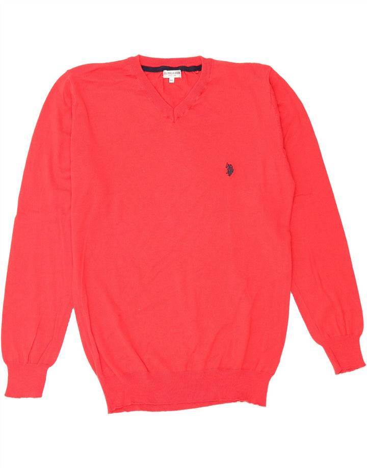U.S. POLO ASSN. Womens V-Neck Jumper Sweater UK 20 2XL Red Cotton Vintage U.S. Polo Assn. and Second-Hand U.S. Polo Assn. from Messina Hembry 