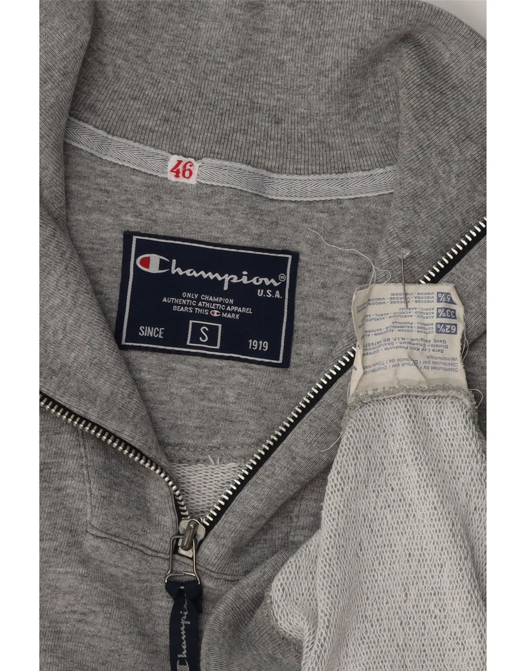Moletom masculino Champion com zíper e gola pequena, algodão manchado cinza