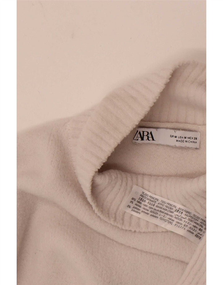 Suéter feminino Zara com gola tartaruga e gola alta, Reino Unido 12, médio, branco, nylon