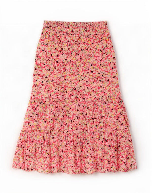 Saia feminina Marks & Spencer em camadas Reino Unido 10 pequena W28 algodão floral rosa
