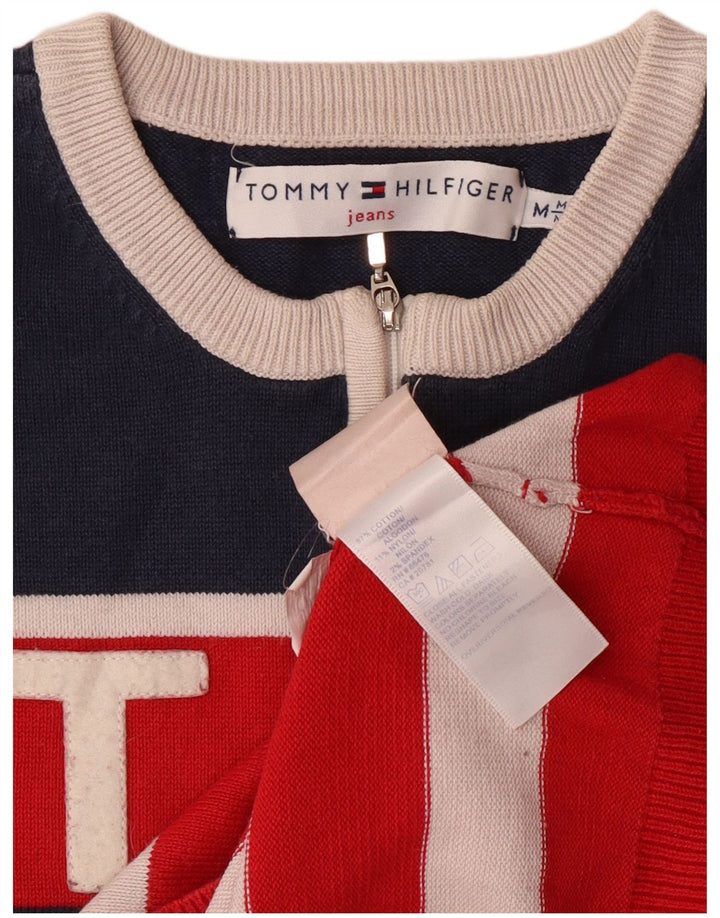 Suéter feminino TOMMY HILFIGER com zíper e gola uk 12 listrado vermelho médio