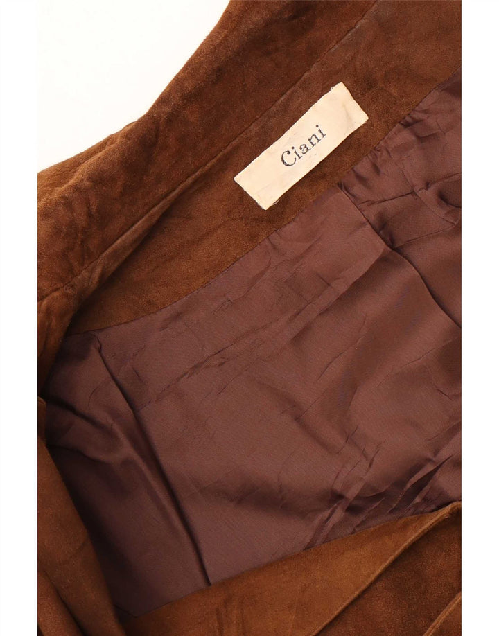 Blazer Vintage Feminino Longline de Camurça com 1 Botão, UK 10, Pequeno, Marrom