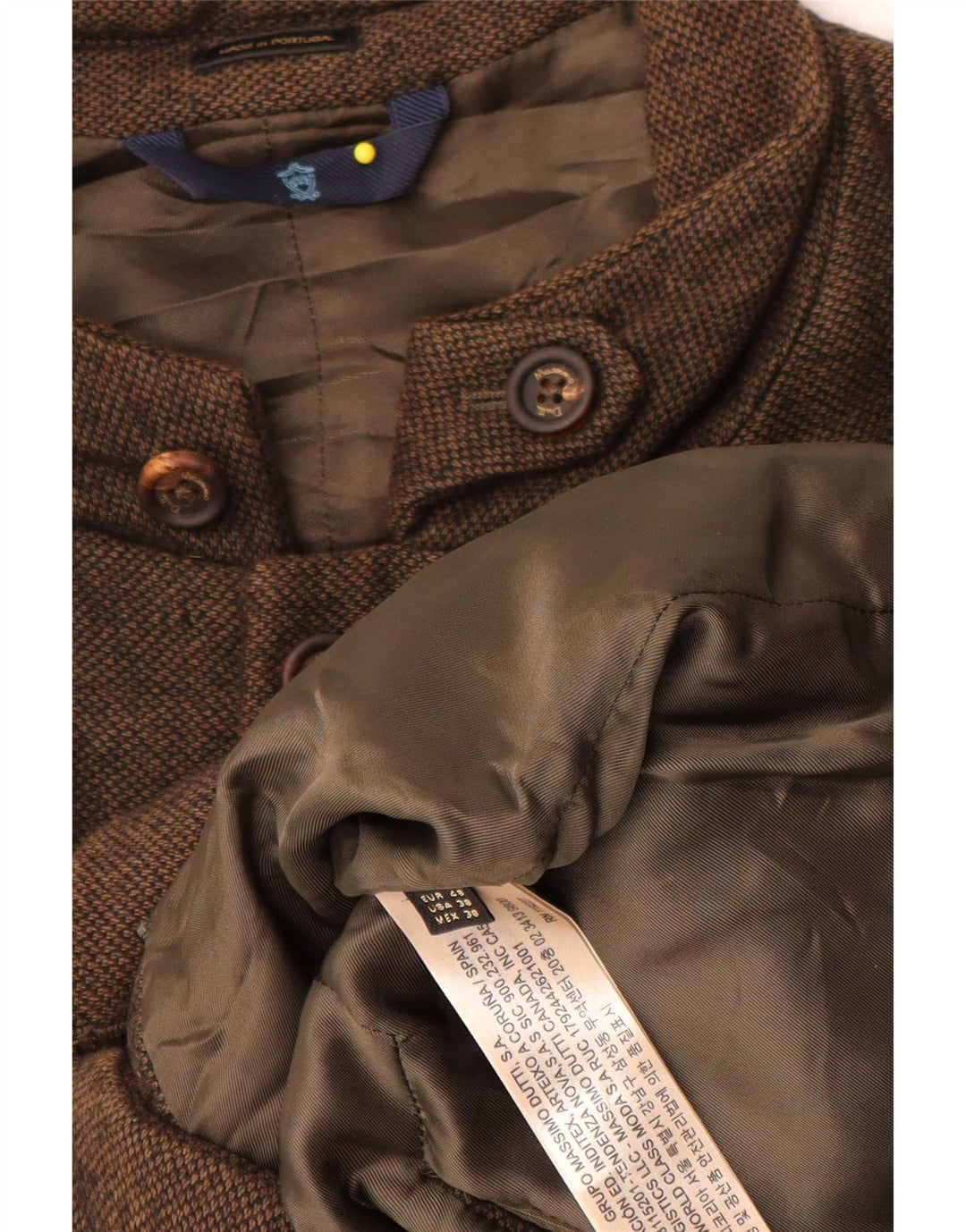 Jaqueta masculina acolchoada Massimo Dutti EU 48 algodão manchado marrom médio