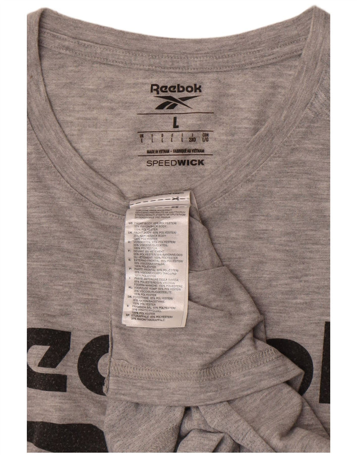 Camiseta masculina gráfica REEBOK grande poliéster manchado cinza