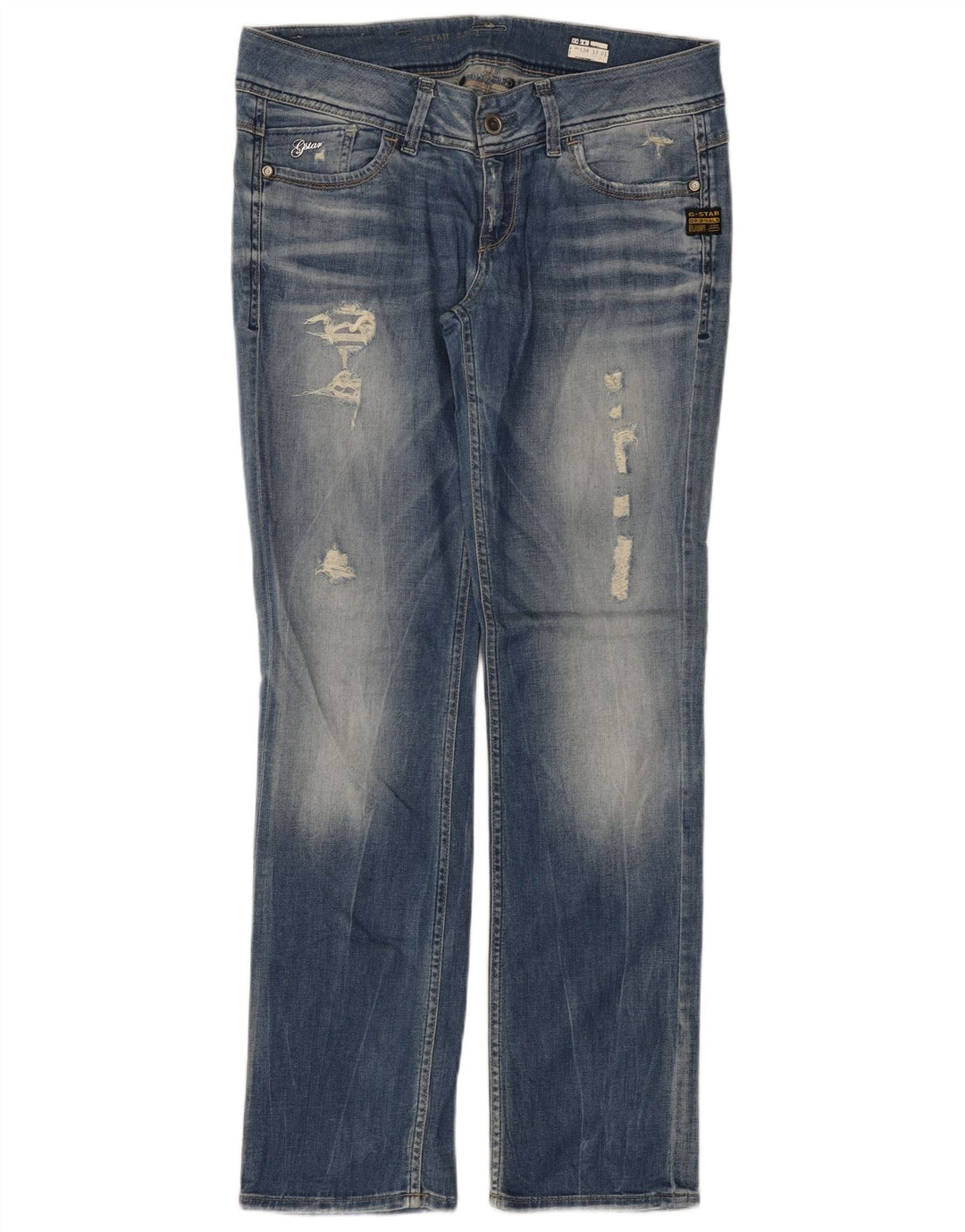 Calça jeans reta feminina G-Star desgastada W31 L32 algodão azul