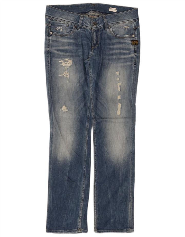 Calça jeans reta feminina G-Star desgastada W31 L32 algodão azul
