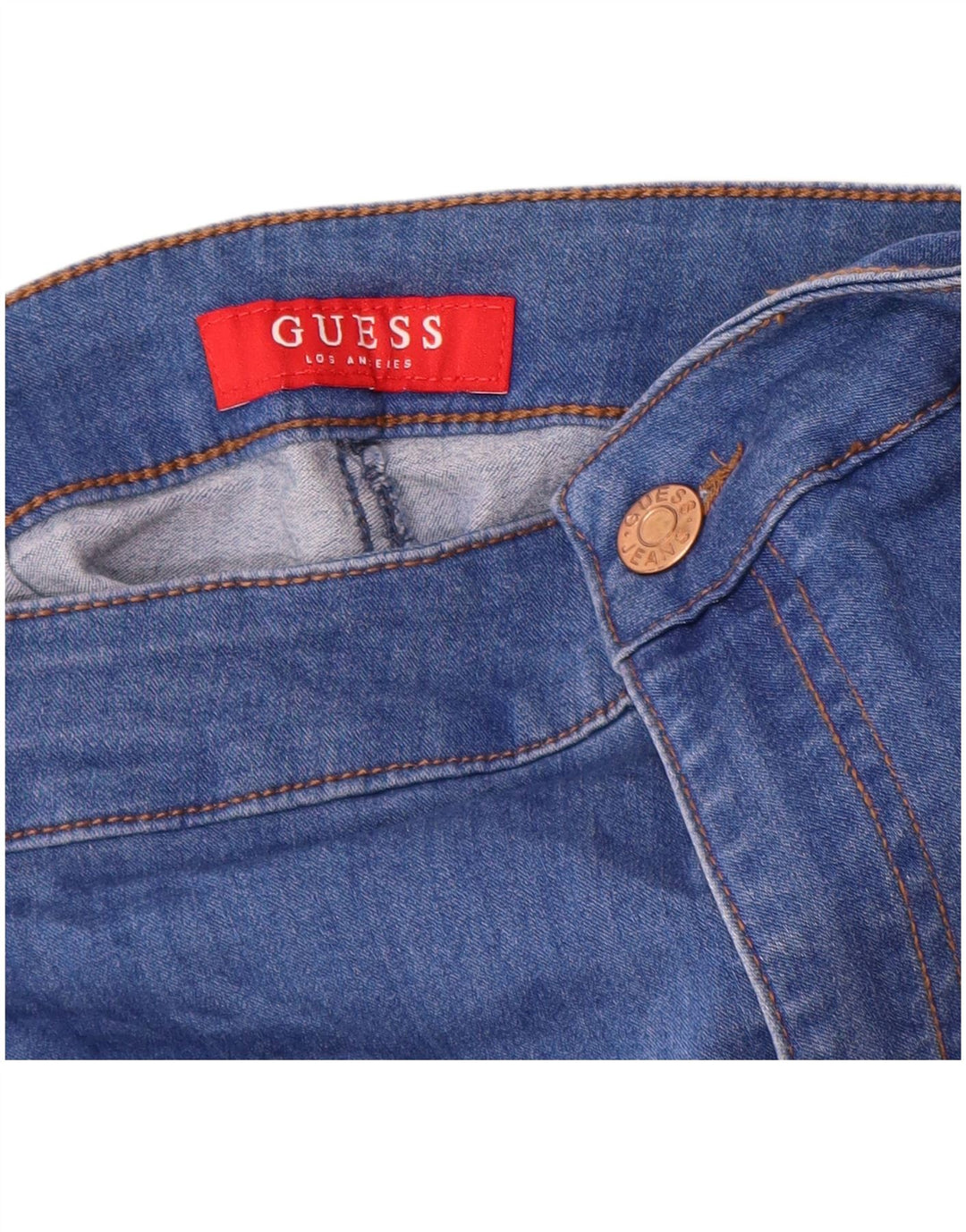 Calça jeans skinny feminina de cintura alta GUESS W24 L28 azul algodão