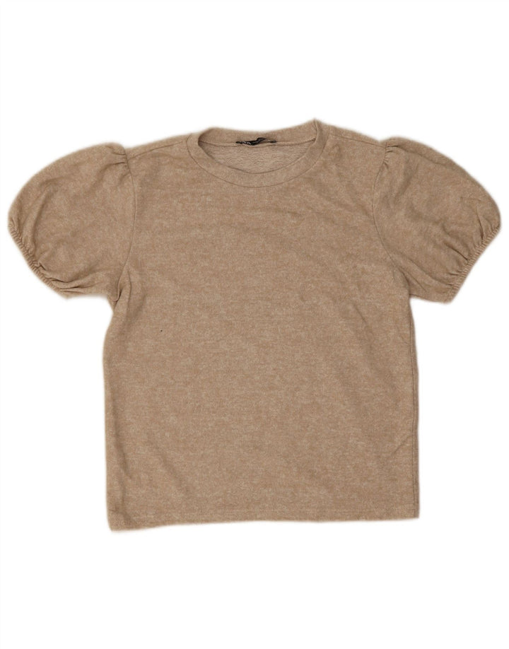 Zara Blusa Feminina Top Reino Unido 12 Médio Bege