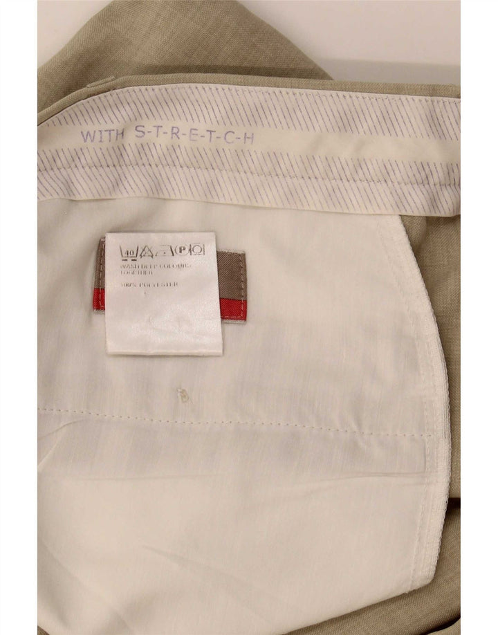 Calça masculina de terno reto Marks & Spencer W38 L26 poliéster bege