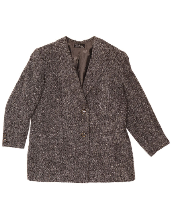 Jaqueta blazer feminina vintage com 2 botões UK 16 grande cinza manchada