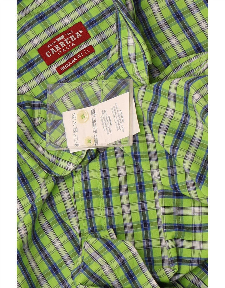 Camisa masculina Carrera de manga curta regular fit grande algodão xadrez verde